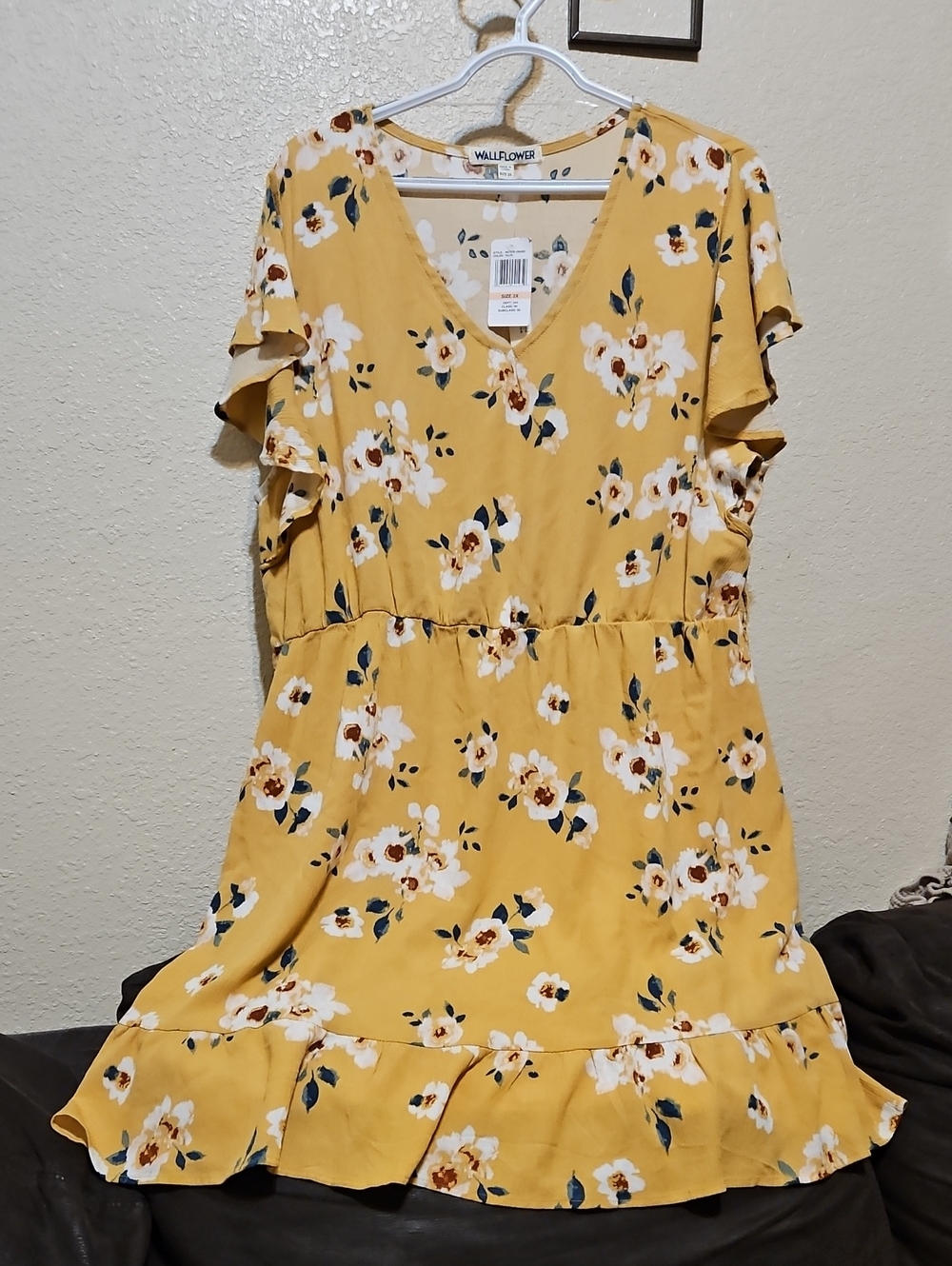 Wallflower Mustard Yellow Floral Tiered Ruffle Dress